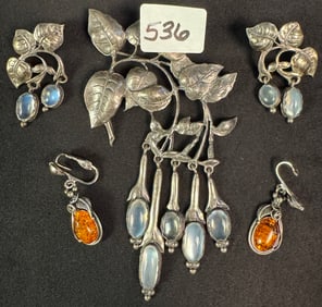 Sterling Brooch, Earrings and Locket