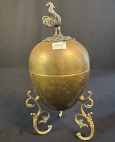 Silverplate Sheffield Tray and Brass Rooster Trimmed Egg Server