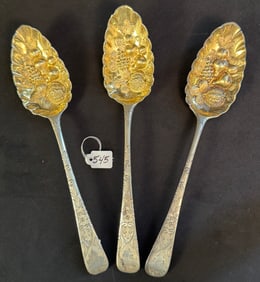 3 Large English Sterling Berry Serving Spoons