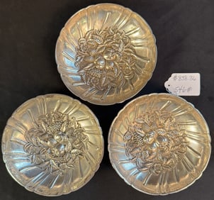 3 Sterling Footed Floral Bowls