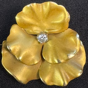 14K Pansy and Diamond Brooch