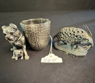 Figural Silverplate Toothpick Holders to include Dogs and Porcupine