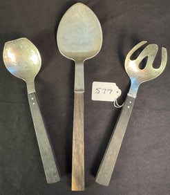 3 Sterling and Ebony Wood MCM Serving Pieces