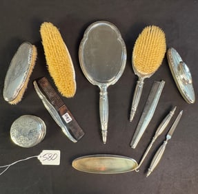 10 Piece 1920s Sterling Vanity Set