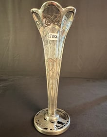Edwardian Sterling Overlay Cut Crystal Trumpet Vase