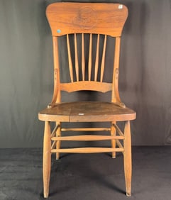 Brewerianna Advertising  Schlitz Oak Press Back Tavern Chair c1890/1900