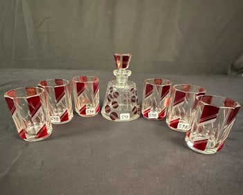 Cubist  Deco Czech Cut Crystal Glasses, Perfume bottle c.1920's