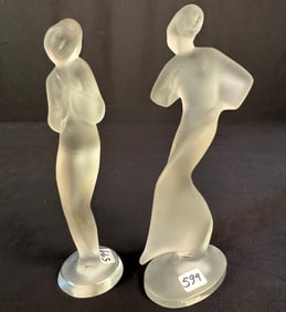 2 Art Deco Czech Satin Glass Figurines c1930's