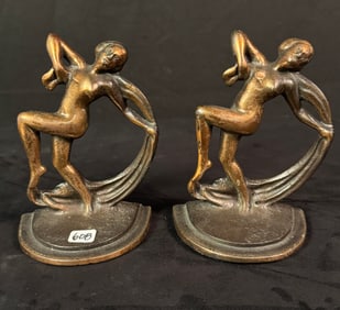 Art Deco Copper Dancing Nude Bookends C1930's