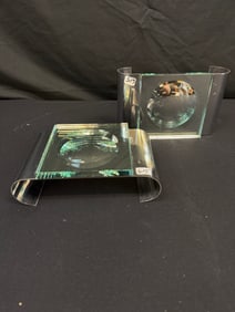 2 Art Deco Chrome and Crystal  Ashtrays c1930