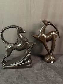 2 Royal Haegar Black Gazelle Cermaic Sculptures