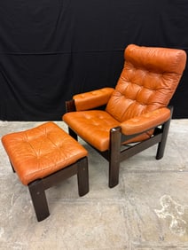 MCM Ekornes "Amigo" Stressless Recliner Leather chair and Ottoman Norway c1970