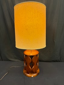 Walnut MCM Occasional Lamp w/Original Nubby Shade C1950's