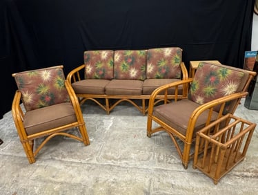 Rattan  Sofa, Chairs and Table c1940's