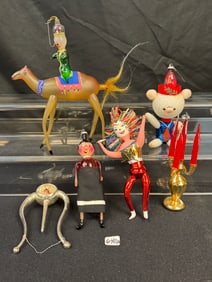 A group of Vintage Figural De Carlini Christmas Ornaments, More!