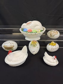 Antique Easter Milk Glass eggs, More!
