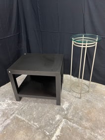 Post Modern Glass top Plant Stand & 1980's Table
