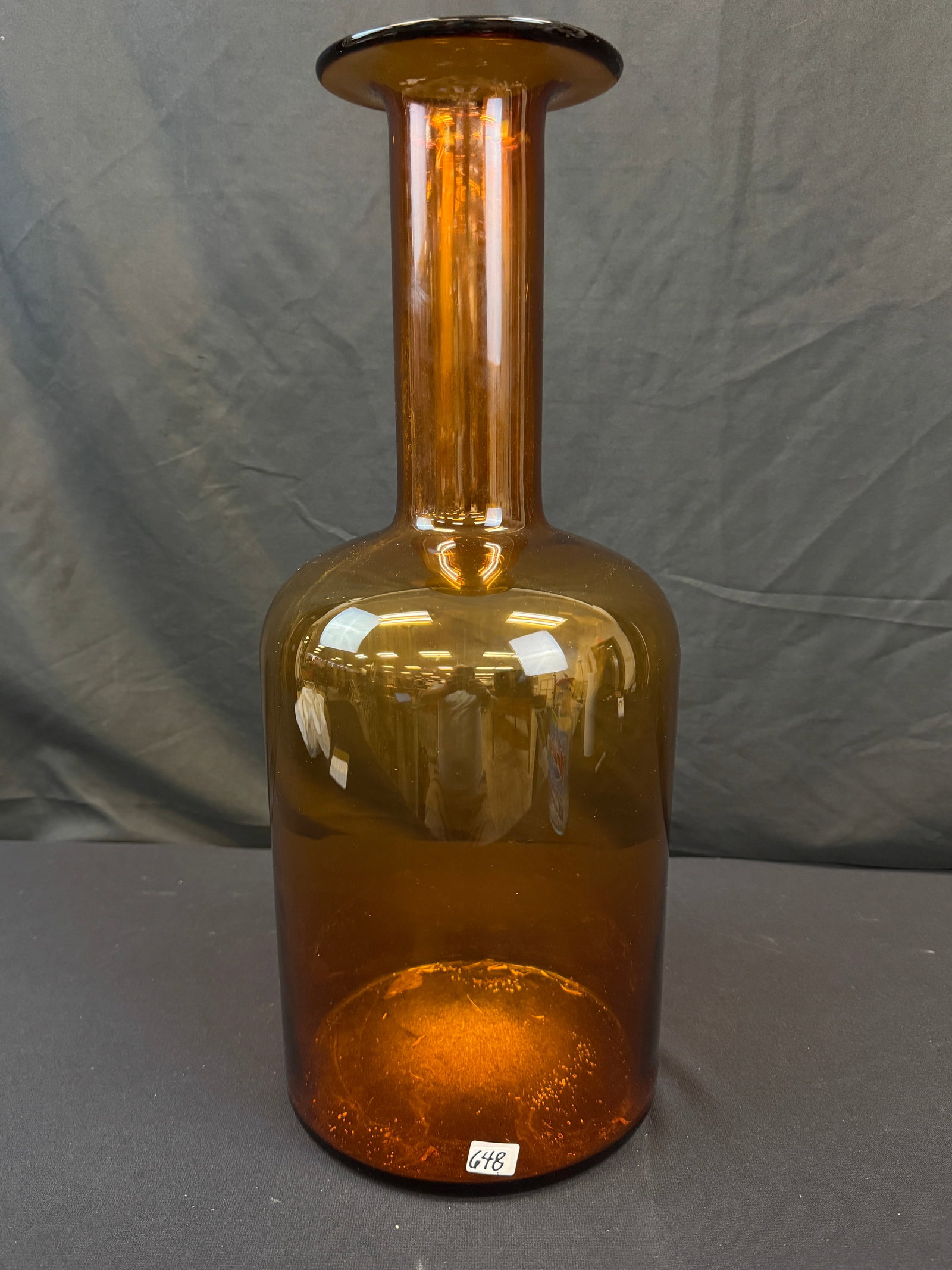 Otto Brauer for Holmegaard Amber Glass Vase, Denmark C1960's: A large 20" tall Otto Brauer for Holmegaard, Denmark amber brown vase c1960's in excellent condition.