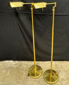 Vintage Pair of Brass Height Adjustable Swing arm Floor Lamps C1980's