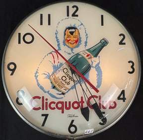 Clicquot Club Advertising Telechron Light Up Eskimo Wall Clock C1940's