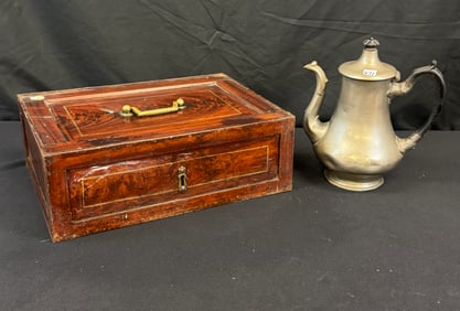 1890's Strong Box, Pewter Coffee Pot