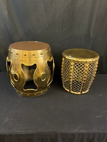 2 MId Century Brass Oriental Style Garden Stools c1970's