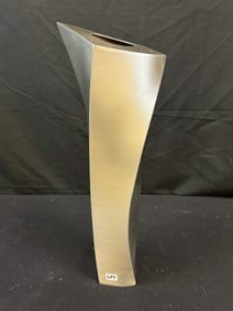 Post Modern Brushed Stainless Steel Twisted vase signed Miller c1980's