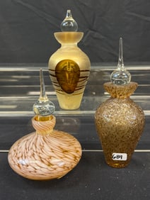 3 Murano Mid Century art Glass Scent Bottles