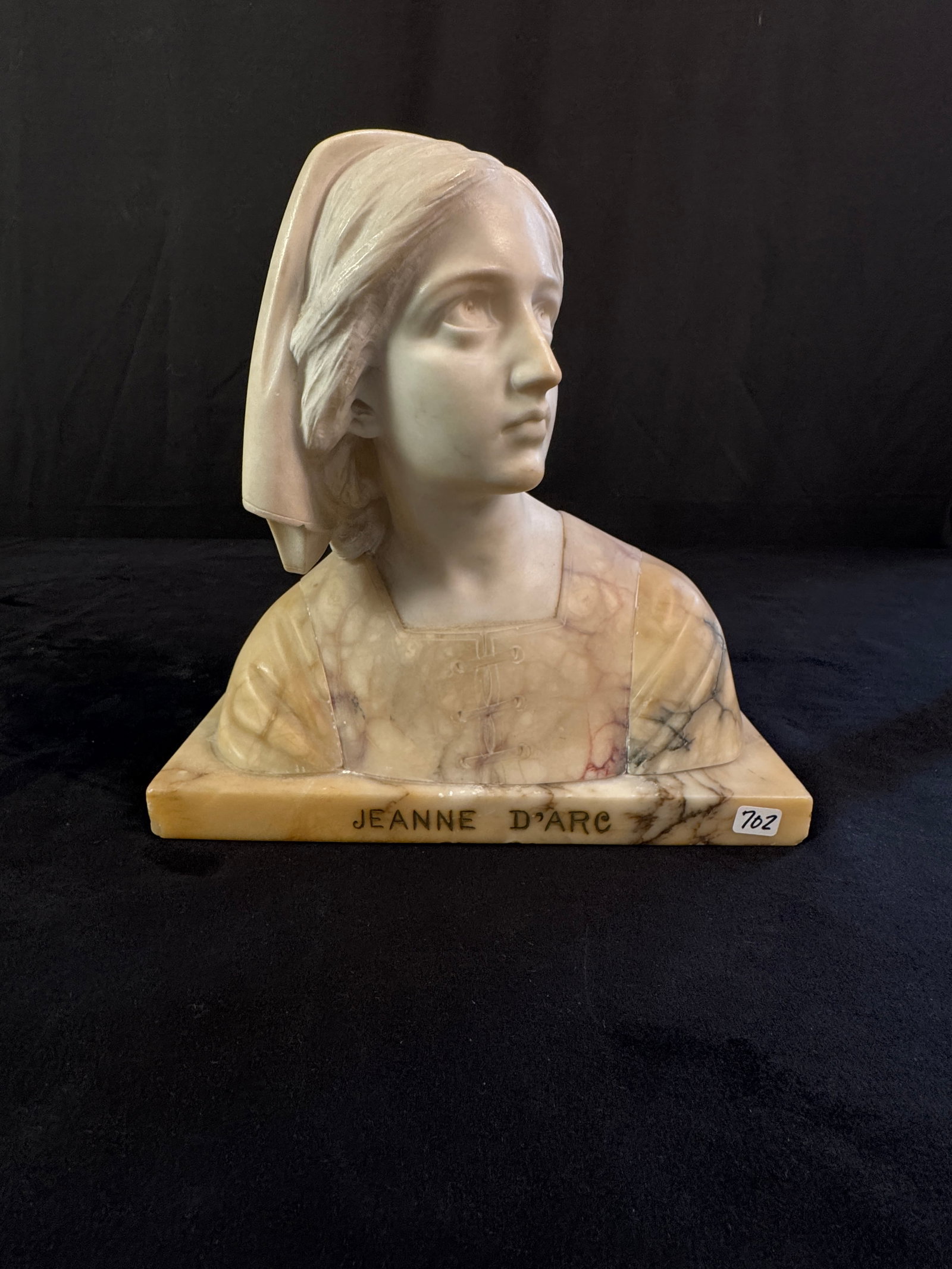 Giuseppe Bessi Marble Bust of Joan of Arc: A 19th century alabaster bust of Joan Of Arc by Italian Giuseppe Bessi in good condition. It measures 10.5" tall X 11" across X 5" deep.