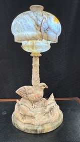 Alabaster  Carved Figural Quail Lamp c1930's
