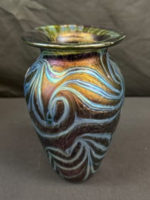 Robert Eickholt "King Tut" hand blown art glass vase, signed