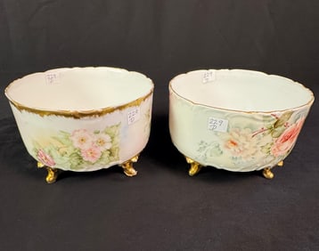 2 D&C Hand-Painted Footed Center Bowls