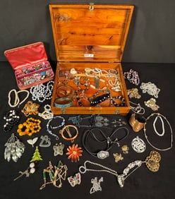 Fancy Cedar Box Filled w/Costume Jewelry