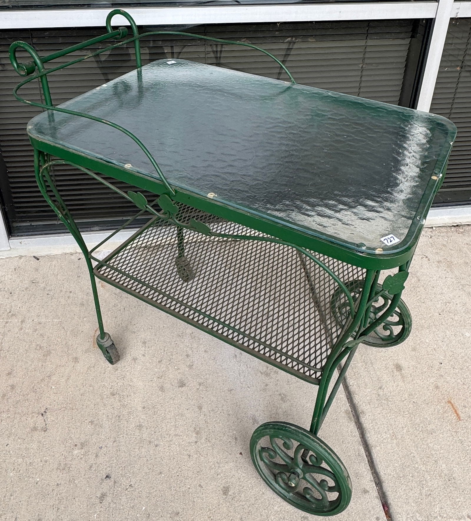 Garden Tea Cart: A two-tiered garden tea cart, measures 34"h x 34"l x 20"w.