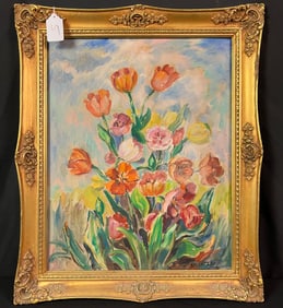 Francesco Spicuzza Oil on Board  Depicting Still Life of Tulips C1950's