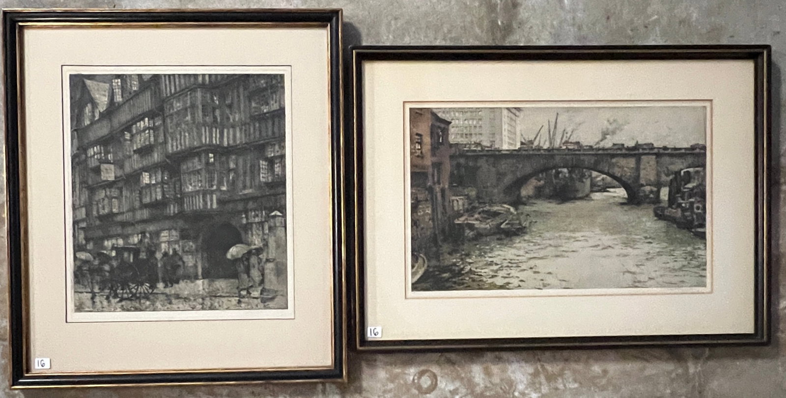 2 Luigi Kazimir Signed Hand Colored Etchings Depicting London Bridge and Holborn House (1 of 15)