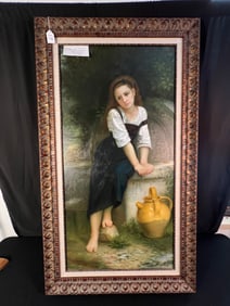 L. Tachie Oil on Canvas of Rebecca at the Well, late 20th Century