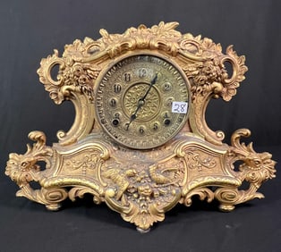 Mueller Gilded Bronze Mantle Clock C1850's