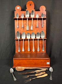 American Pine Spoon Rack with knife box c1770/1780, Early Cutlery
