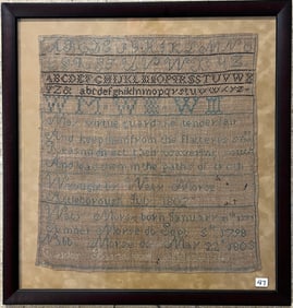 Early Sampler by Mary Morse c1807 Age 10.5