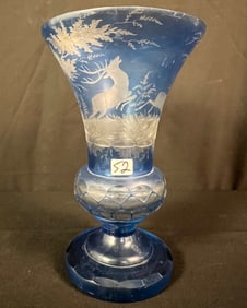 Cut to Clear Crystal  Vase with Stags c1870's