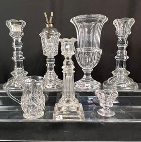 Early Flint Glass Whale Oil Lamp, Candlesticks, More!