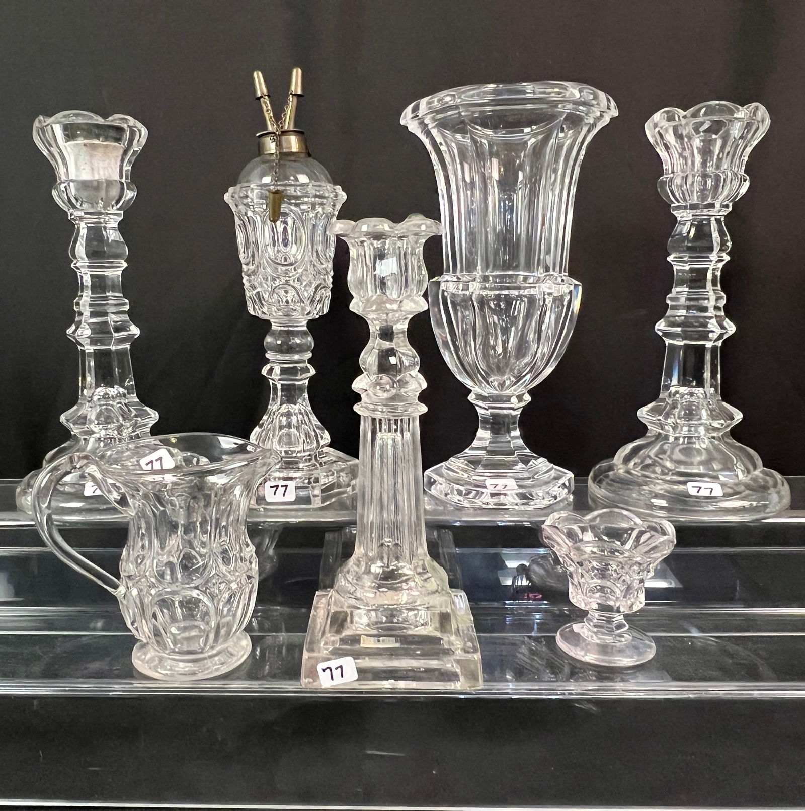 Early Flint Glass Whale Oil Lamp, Candlesticks, More! (1 of 8)