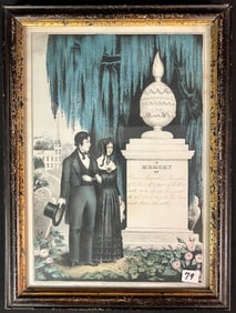 Memento Mori Lithograph of Young Couple, Death of Child C.1845