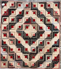 Early Homespun Double Sided Log Cabin Quilt c1820/30's