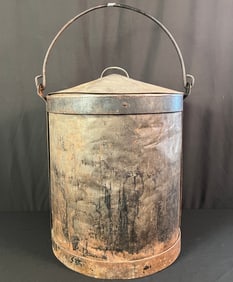 Early Large Handmade Iron Tin Rendering Kettle c1840/50's