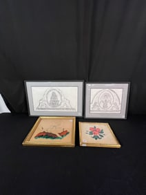 Pair of Early Theorems c1800-40s, and a Pair of Gravestone Rubbings