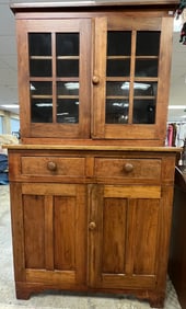 Early Butternut Double Drawer Stepback Cabinet c1800