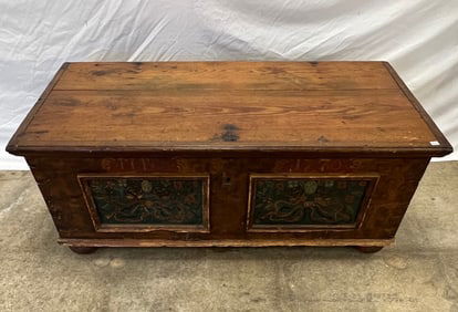Antique Pine Continental Rosemaled  Trunk c1776