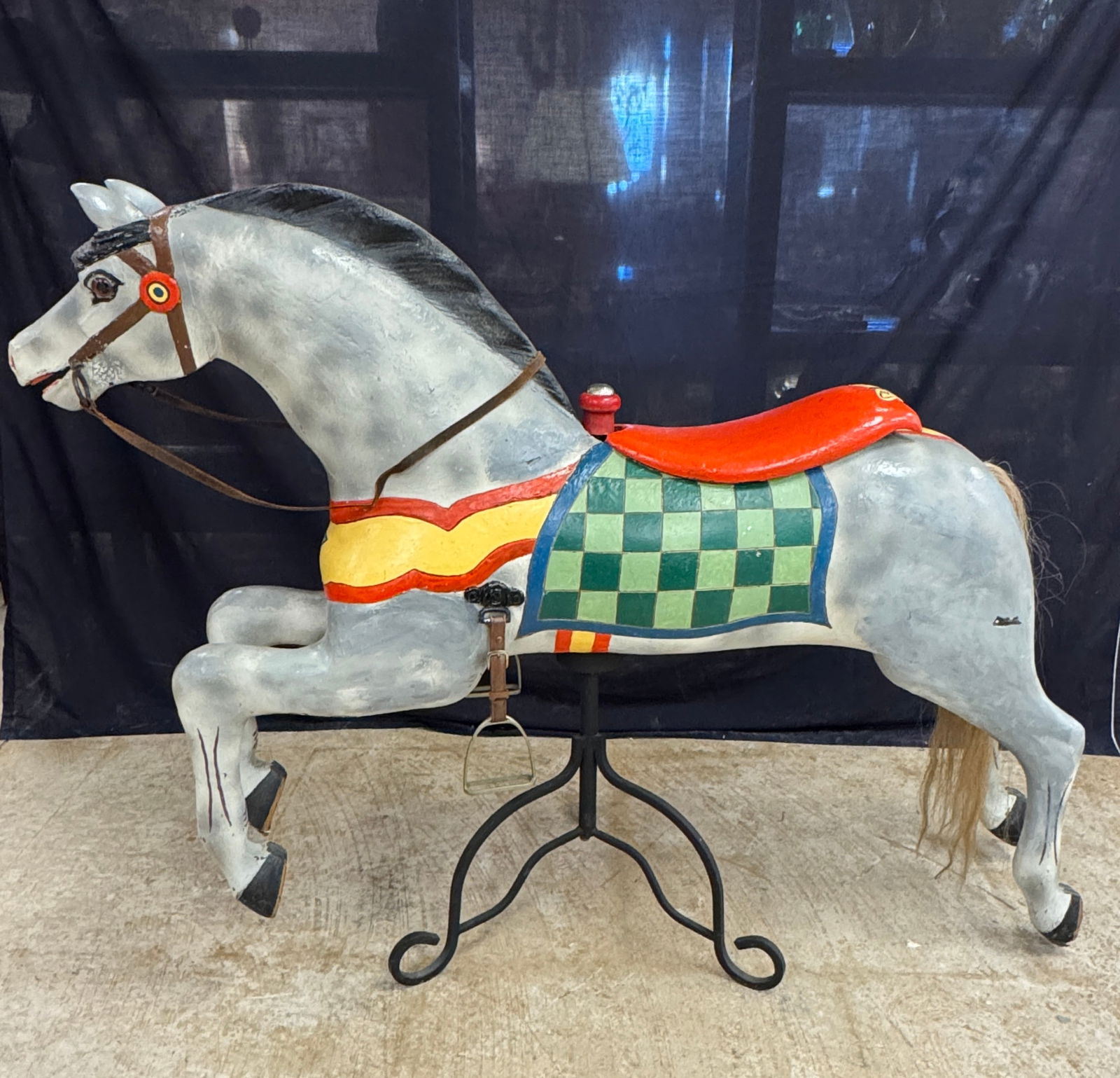 Antique Philadelphia Tobaggan Hand Carved Carousel Horse c1880/90's: An antique Philadelphia Toboggan Company hand carved carousel Horse c1880'1980's that features a real horsehair tail. In very good, restored condition.